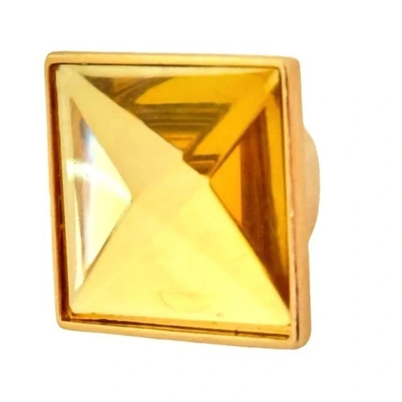 KATE SPADE • Gold Set In Stone Citrine Yellow Crystal Cocktail Ring - Picture 7 of 9